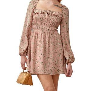 Reformation Morris Smocked Long Sleeve BabyDoll Dress Size 10